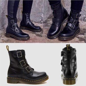 Dr. Martens Blake 3-strap buckle high top lug sole leather combat moto boot